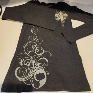 Black Long Sleeve Top with White Floral Design